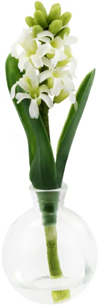 Белые декоративные цветы гиацинт в стеклянной вазе 22.5см