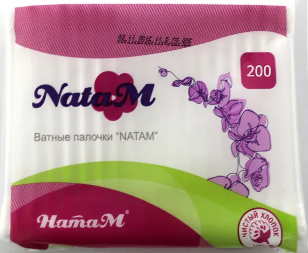 Ватные палочки NataM 200шт пакет (КК белые 05833)