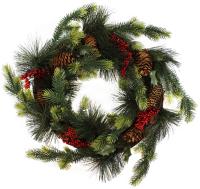 Венок декоративный хвойный Рождественский, с ягодами и шишками Размер: d43х7см