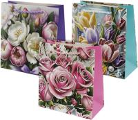 Пакет подарочный Цветы Размер: 14,3х15,5х7см