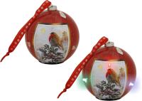 Светильник светодиодный подвесной NataM Ёлочный шар со снегирем d75мм Работает от батареек