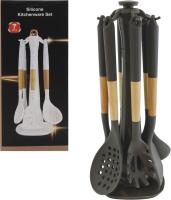 Кухонные принадлежности с подставкой h38см,  7 предметов Цвет: серый