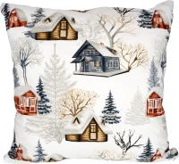 Подушка наволочка 40х40см Коллекция Зимние домики, хлопок, полиэфирное волокно