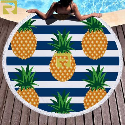 Полотенце пляжное с бахромой d 150см (RCH6196 "Ананасы")