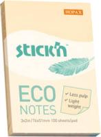 Блок для записи 100л 76х51мм HOPAX ECO пастель желтый, с клеевым краем