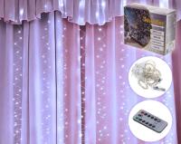 Гирлянда-занавес Бриллиант 3м h3м 300 ламп LED, 8 реж с подвесами и пультом д/у, IP-40 Белый