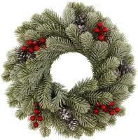 Венок хвойный декоративный Классика с ягодами и шишками Размер: d40х10см. 
