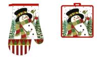 Набор для кухни Нарядный снеговик рукавица 27см прихватка 17х17см