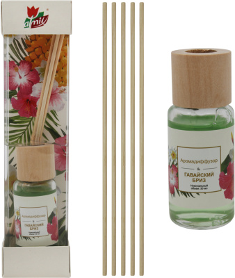 Аромадиффузор Atmix 30мл жидкий с палочками, 5 палочек (Гавайский бриз)