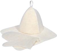 Комплект для сауны Hot Pot шапка, коврик, рукавица белый