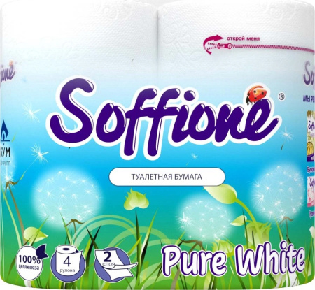 Туалетная бумага SOFFIONE Decoro Pure White 4шт 2-х слойная белая
