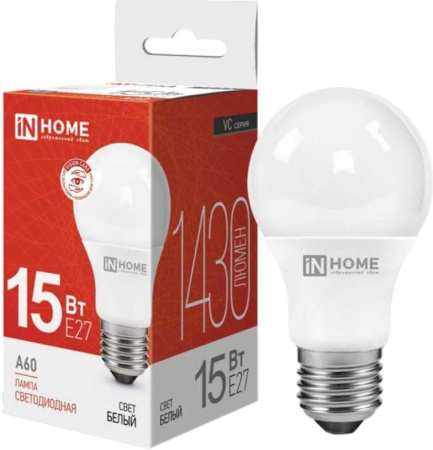 Лампа светодиодная ASD/inHOME VC ЛОН А60 Е27 15W(1430ml) 4000K 4K 110х60 без пульсации