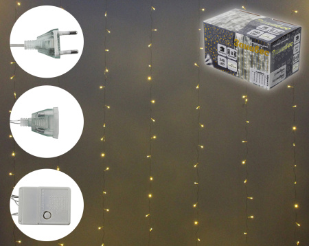 Гирлянда-занавес 3м h2,5м 240 ламп LED, прозр.провод, 8 реж., IP-20 Теплый белый