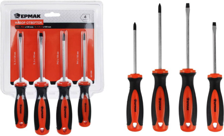 Отвертки ЕРМАК 4шт РН1, РН1х100, SL5, SL6х100
