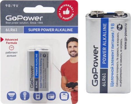 Батарейка GoPower 6L61 крона BP1 Alkaline 9B