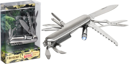 Мультиинструмент BOYSCOUT Универсал (нерж.сталь, 14 функций, со светодиодным фонариком)
