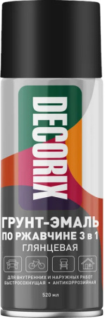 Грунт-эмаль DECORIX аэрозольная по ржавчине 3в1 черный глянцевый 520мл