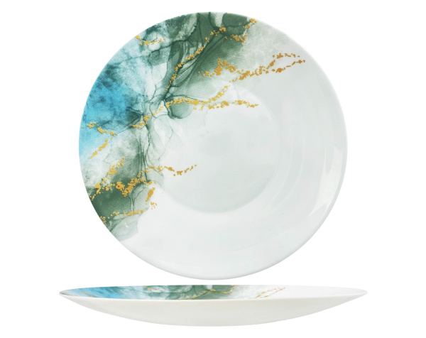 Белая тарелка десертная из упрочненного стекла green sky d20см с рисунком