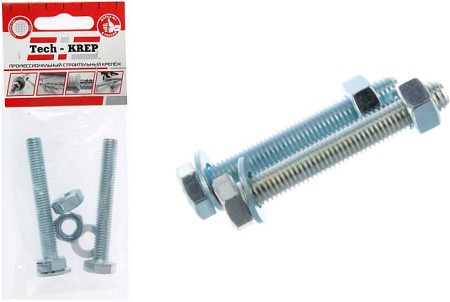 Болты Tech-KREP DIN933 М12х80мм 2шт 6-гранная головка оцинк, гайка, шайба