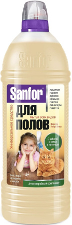Cредство моющее SANFOR 1000мл для пола универсальное Ультра блеск Забота о домашних питомцах
