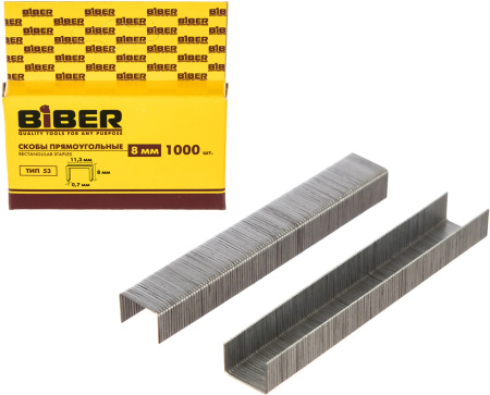 Скобы для строительного степлера БИБЕР 8мм тип 53 1000шт 
