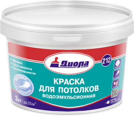 Краска ДИОЛА водоэмульсионная 3.0кг. Для потолков