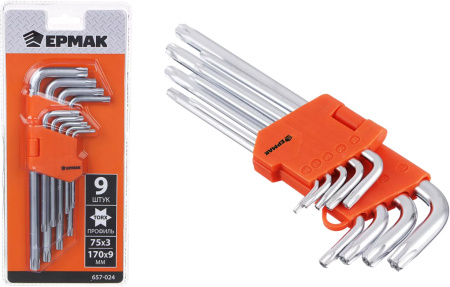 Ключи имбусовые ЕРМАК TORX-профиль 75х3мм-170х9мм 9шт