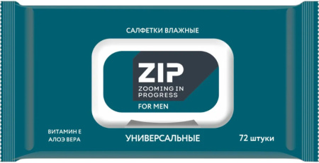 Влажные салфетки ZIP мужские 72шт с клапаном Универсальные