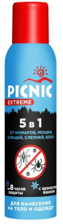 Аэрозоль от летающих кровососущих насекомых и клещей PICNIC Extreme 5в1 150мл