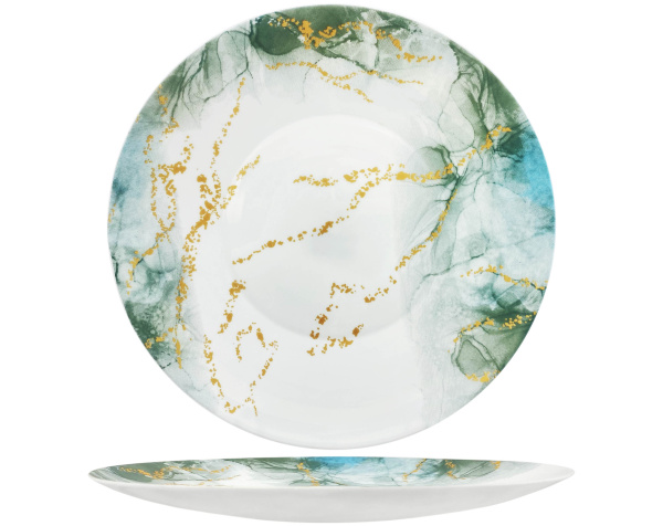 Белая тарелка обеденная из упрочненного стекла green sky d25.5см с рисунком