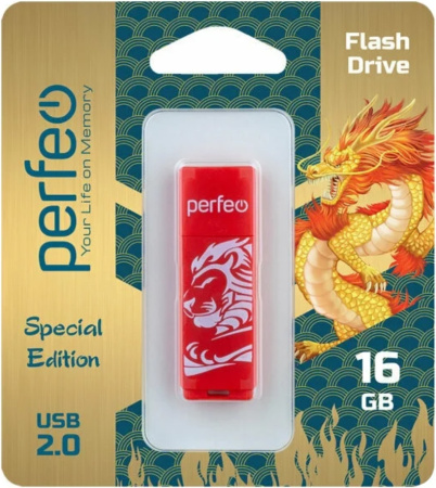 Флэш-драйв 16GB PERFEO USB Лев красный