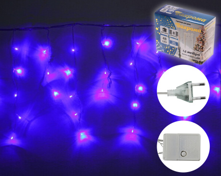 Гирлянда БАХРОМА 1.5м h30/50см 48 ламп LED, прозрачн. провод, 8 реж. IP-20, Синий