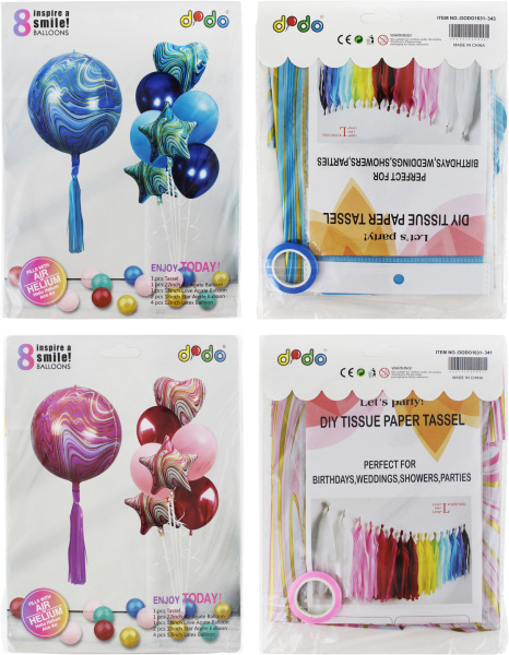 Шары воздушные фольгированные Мрамор 8шт в наборе