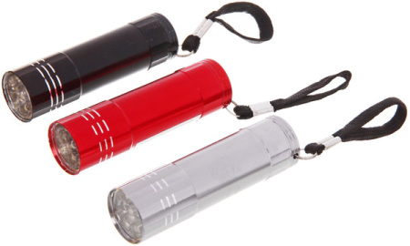 Фонарь ручной металлический, цвет микс 9 LED 1W 3хААА