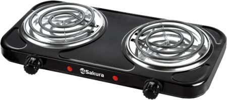 Плитка электрическая SAKURA 2000Вт 145мм 2 конфорки, спираль, черная