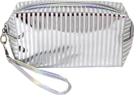 Косметичка Стильная полоска 18х9х10см ПВХ (Цвет: серебро)