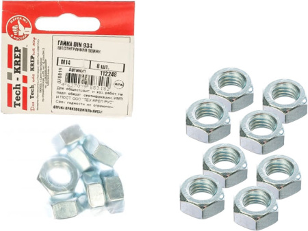 Гайки Tech-KREP DIN934 М14 8шт 6-гранные оцинкованные