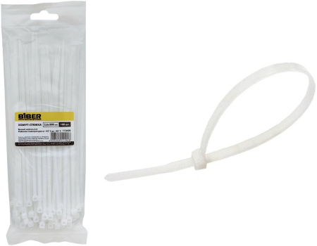 Хомут-стяжка БИБЕР нейлоновый белый 3.6х150мм (100шт)