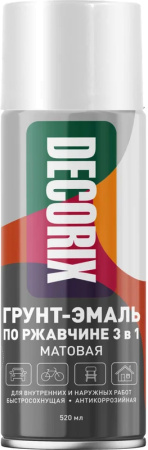Грунт-эмаль DECORIX аэрозольная по ржавчине 3в1 белая матовая 520мл